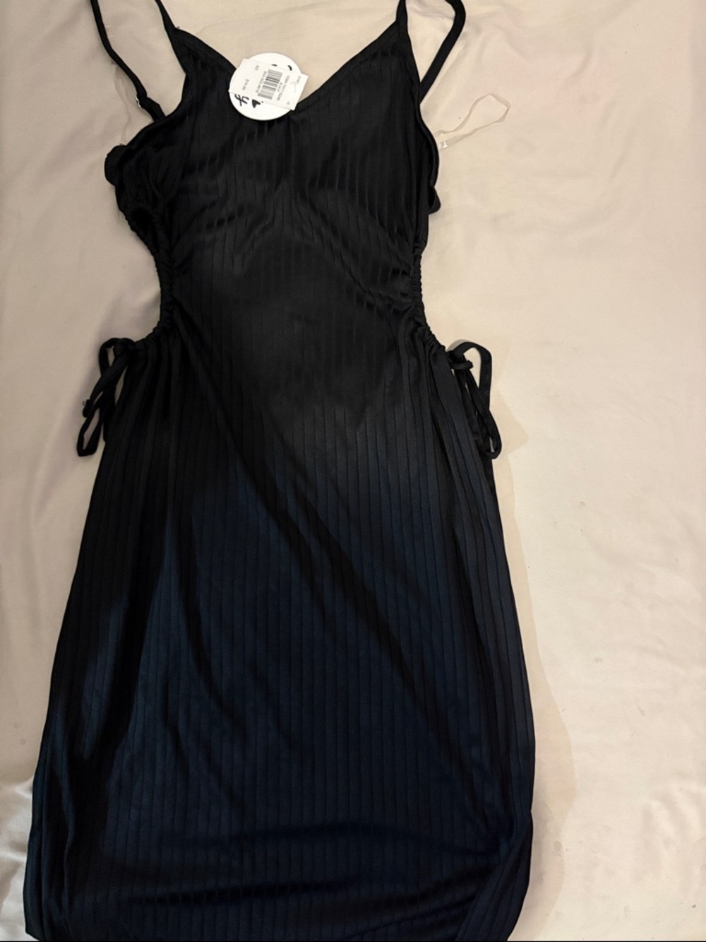Rainbow Black Ribbed Side-Tie Maxi Dress